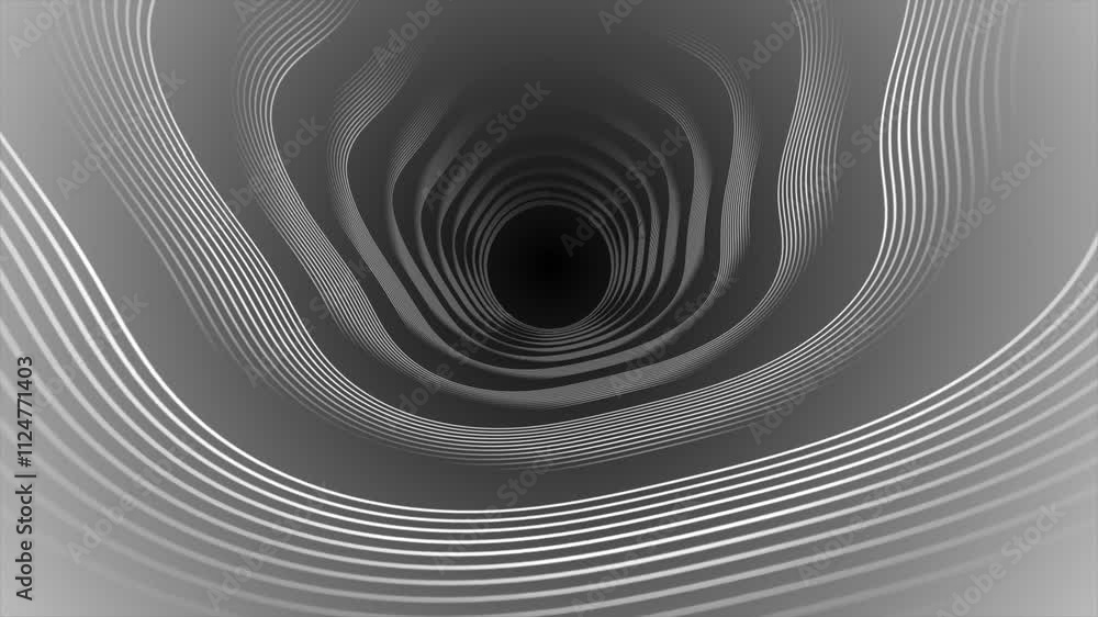 Poster white color multiple wavy lines 3d depth tunnel modern design seamless loop-able dark geometrical ba