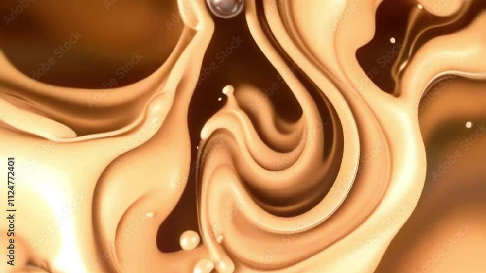 Fototapete Animation with smooth waves and swirls of milk and coffee in a dynamic abstract style. Modern concept background