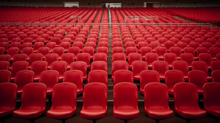 Row of empty red seats at stadium