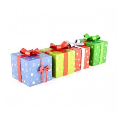 Obraz premium Three Beautifully Wrapped Christmas Presents on a White Background