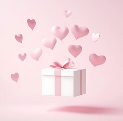 A pink background with heart-shaped paper cutouts floating in the air