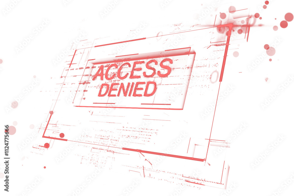 Aufkleber Red Access Denied text with abstract digital lines on a white background, hologram style, conveying restricted access or security alert. 3D Rendering.