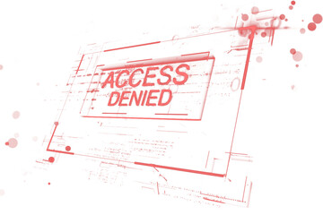 Red Access Denied text with abstract digital lines on a white background, hologram style, conveying restricted access or security alert. 3D Rendering.