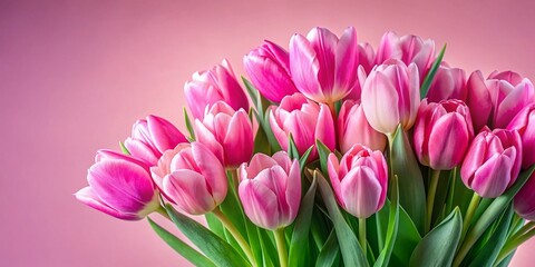 Naklejka premium Beautiful Spring Bouquet of Pink Tulips on a Soft Pastel Pink Background, Perfect for Celebrating the Season and Adding a Touch of Elegance to Any Space