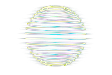 Neon glowing spiral rings forming a dynamic shape, bright white background, digital style, concept of modern tech and virtual design. 3D Rendering.