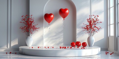 3D Valentine Heart Balloons with Podium