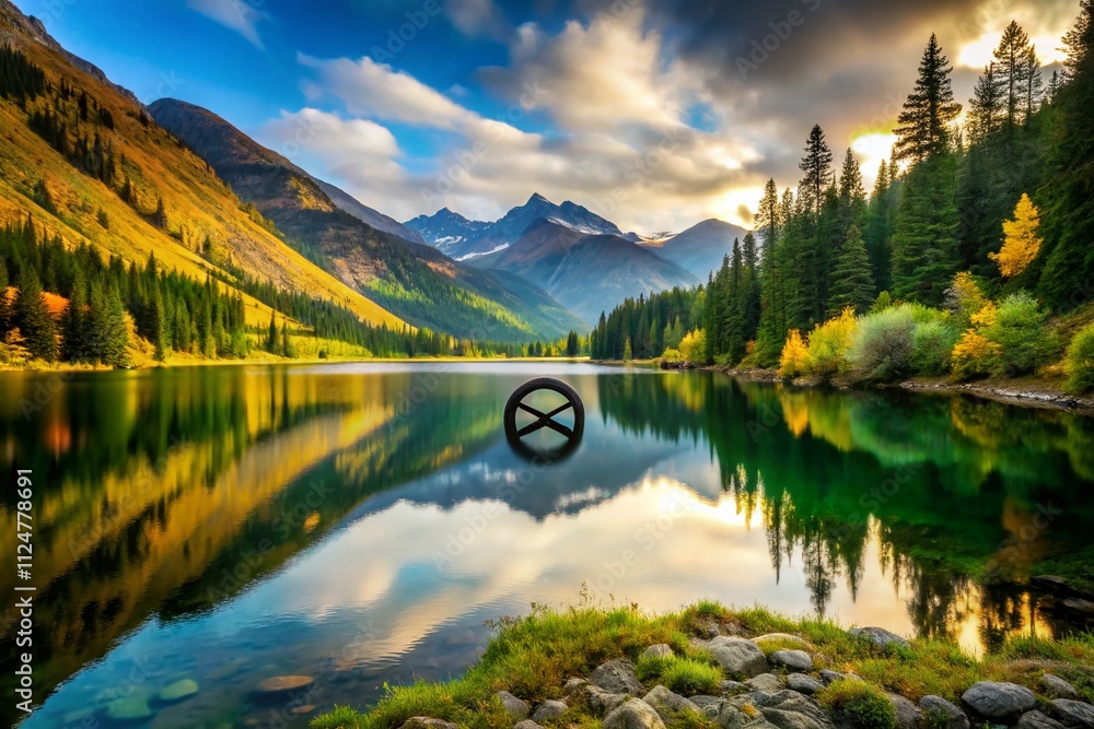 Aufkleber black and empty mht file symbols on scenic landscape background illustrating digital file formats an