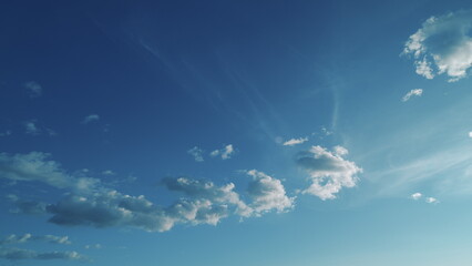 Soft White Cumulus Clouds Move In Blue Sky. Beautiful Nature. Natural Background.