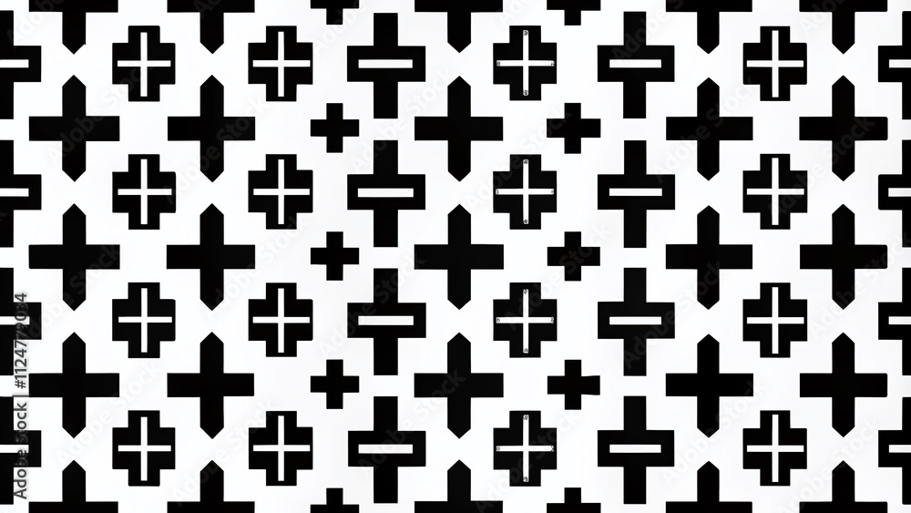 Poster black and white cross sign pattern on white background ideal for mathematics geometry projects and e
