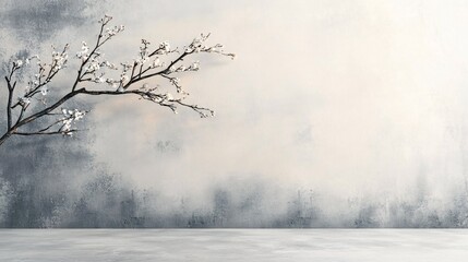 Blooming Branch Against Textured Wall Background