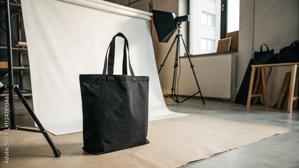 Poster black canvas tote bag mockup for presentation design, prints, and patterns showcasing versatile cust