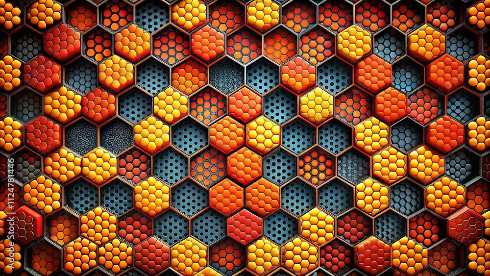 Poster black dots pattern in honeycomb arrangement for modern design projects, textiles, and backgrounds fe