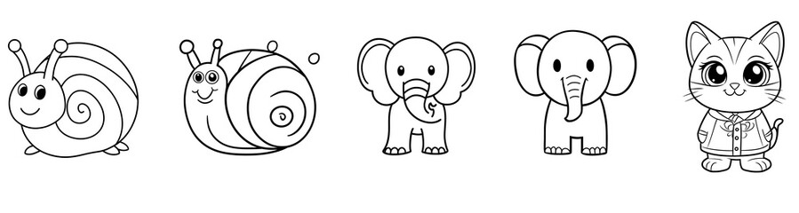 collections set of kids colouring pages on white background, png