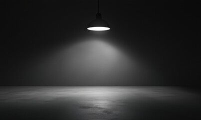 Spotlight illumination on empty surface, dark background, minimalistic design, soft shadows