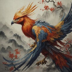 Fototapeta premium A phoenix in a traditional Chinese-style painting.