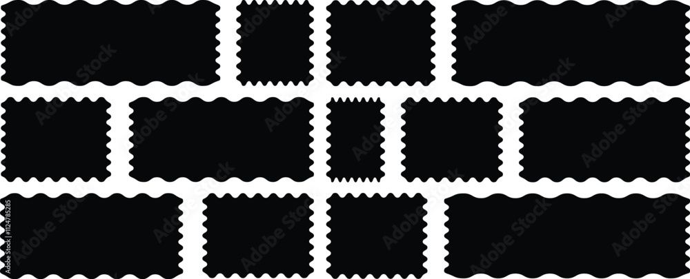 Poster zigzag edges set. rectangle shape frame with zigzag edge for labels, banners, tags, stamps. scallop 