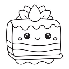 Cute Kawaii Cake Illustration for Kids' Activities and Creative Designs, Black and White Cake Drawing for Children’s Educational and Activity Books