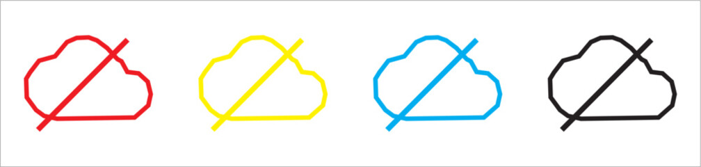 Cloud off icon - no cloud computing sign disable icons - clouds offline symbol in outline, line, fill, filled for apps and website
