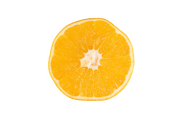 Half of a juicy orange in cross-section on a clean white background