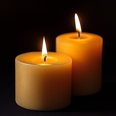 Yellow Candles with Dripping Wax Illuminating a Dark Background