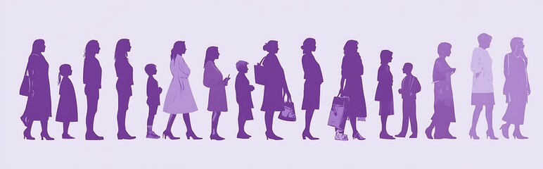  Silhouettes in purple and white, representing Women's Day