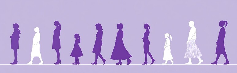  Silhouettes in purple and white, representing Women's Day