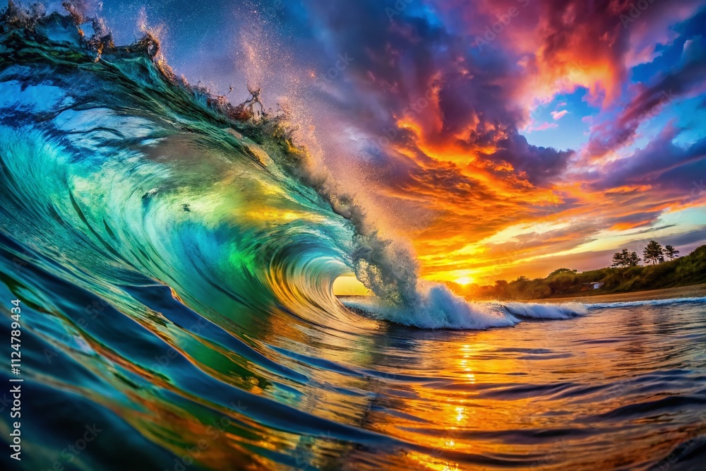Poster Bold and Dynamic Liquid Wave Flow in Panoramic View Capturing the Energy and Motion of Water in an Abstract Style for Creative Visuals and Artistic Applications.