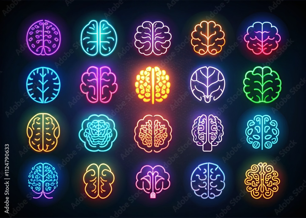 Poster brain symbol collection for web and logo design, featuring editable stroke linear styles, ideal for 