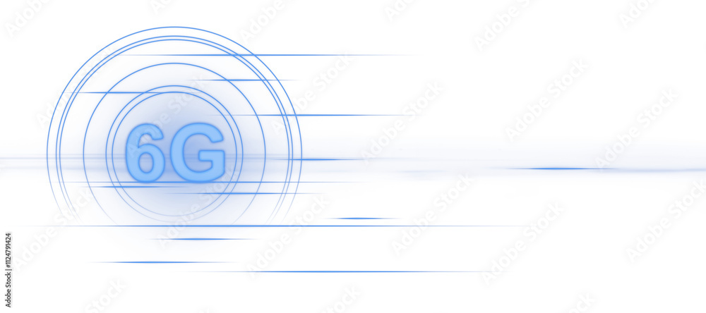Poster abstract blue 6g icon with circular lines, motion effect, isolated on white background. concept of w