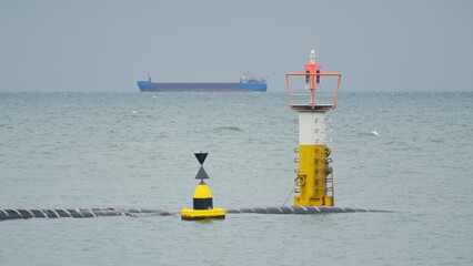 Sea Fairway Cardinal Mark and Permanent Waterway Navigation Light Buoy at Port Harbor Entrance 