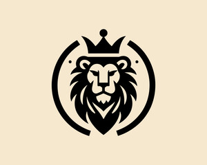 Lion King Silhouette logo design icon symbol vector illustration. Black color lion logo.