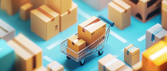 Online shopping with virtual delivery systems featuring animated, fast-moving digital packages, showcasing modern, secure delivery solutions across different product categories