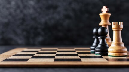 Old-school and vintage craftsmanship, A close-up of a chessboard featuring a black king and a rook, highlighting strategic gameplay in a minimalist setting.