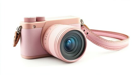 Pink Camera with Leather Strap Ready for Pictures