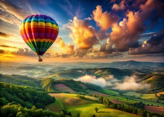 Breathtaking Hot Air Balloon Soaring Over Stunning Natural Landscapes with Vibrant Colors and Clear Skies Capturing the Essence of Adventure and Serenity in the Great Outdoors