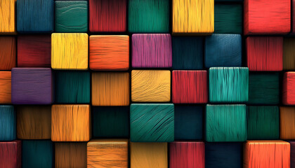 A seamless 3d illustration of wooden blocks in various colors
