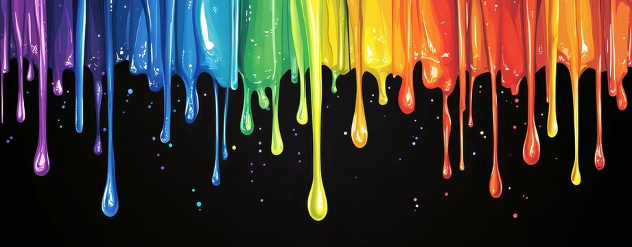 Vivid Rainbow Paint Drips on Dark Background with Splash Effects