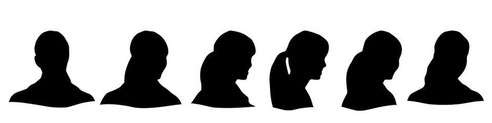 Conceptual human head isolated on white background as abstract avatar as a set or collection banner for social design concept. Human closeup anonymous faces head shot for human character illustration