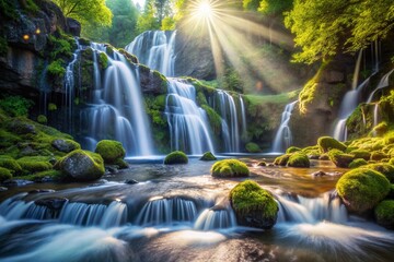 Obraz premium Breathtaking Melting Snow Waterfall in Iceland with Stunning Bokeh Effect Highlighting Nature's Beauty and Serenity During Springtime Melting Season