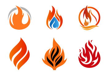 Comprehensive Set of Nine Fire Flame Icons: High-Quality Illustrations for Design and Stock Vector Use