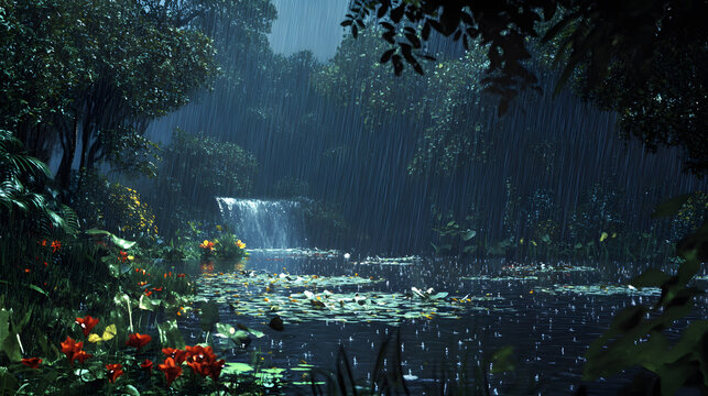 Immerse Yourself in the Captivating Sounds and Vibrant Ecosystem of a Rainy Monsoon Forest