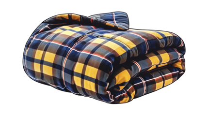 A folded plaid blanket design element flat colorful vector illustration on white and transparent background evoking cozy autumn and winter theme. created with Generative AI technology