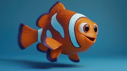 Naklejka premium A charming 3D clownfish with soft fins and big, expressive eyes, perfect for huggable toy designs
