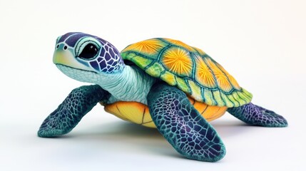 Fototapeta premium A charming 3D sea turtle with a colorful shell and a gentle smile, designed for a cute plush toy