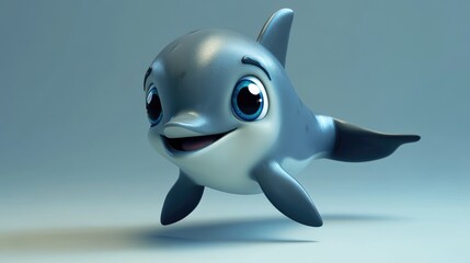 Fototapeta premium A cute 3D cartoon dolphin with big eyes and a playful smile, ideal for a lovable plush toy design