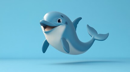 A happy 3D cartoon dolphin jumping playfully, with a cute smile, designed for toy inspiration
