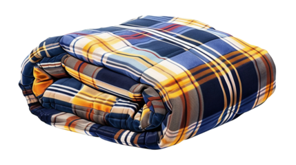 A folded plaid blanket design element flat colorful vector illustration on white and transparent background evoking cozy autumn and winter theme. created with Generative AI technology