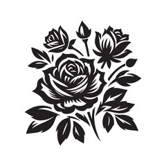 black silhouette flowers with branch leaves illustration floral decoration elegant summer blossom plant nature botany vector