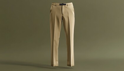 Tailored beige trousers mockup against a muted olive-green background with clean lines