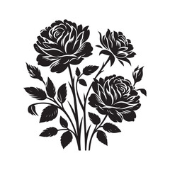 black silhouette flowers with branch leaves illustration floral decoration elegant summer blossom plant nature botany vector